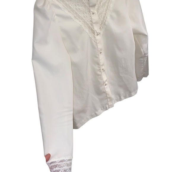vintage 70s off white  lace victoria inspired pearl button mock neck blouse . - Picture 5 of 8